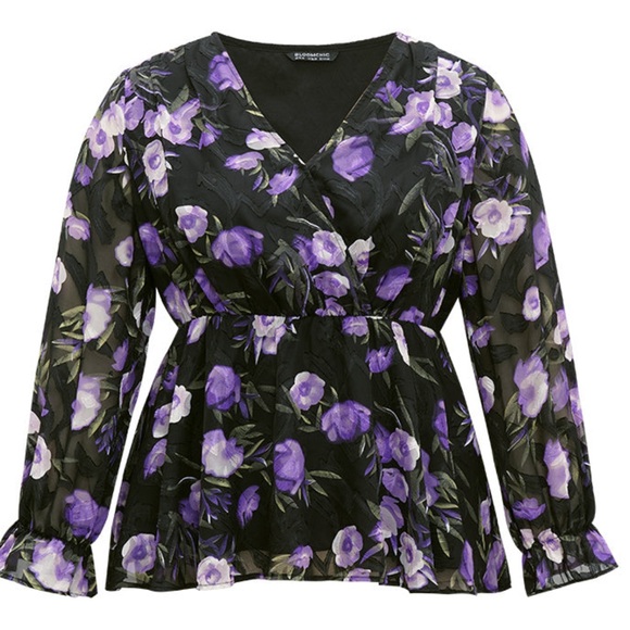 BloomChic Chiffon Floral Mesh Wrap Ruffle Hem Blouse. 18/20 NWT 2x - Picture 6 of 15